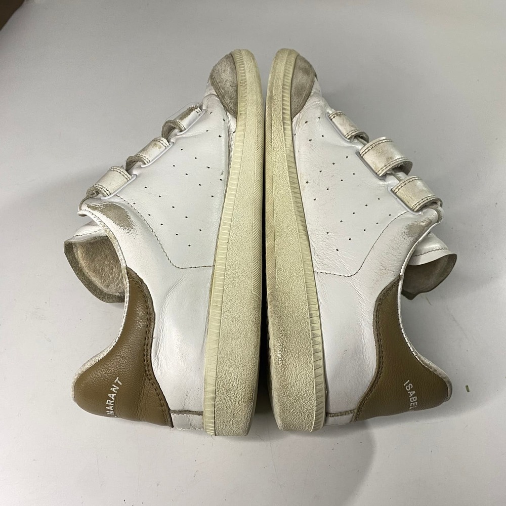 Isabel Marant White Leather & Beige Suede Velcro Sneakers - Picture 5 of 9